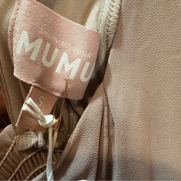 Show Me Your Mumu Nicole Maxi Dune Luxe Satin Dress Soft Beige Size Small NWT - Picture 8 of 15